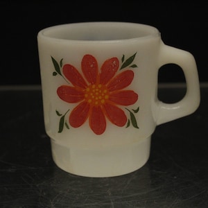 デンシタコ ミルクガラスカラー2体セット Set of 2 FIRE KING Vintage Blue Flower Milk Glass Coffee Mug