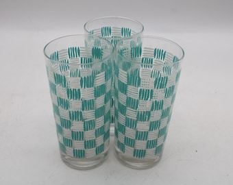 Vintage Turquoise White Square Barware Set of 3 Glasses (S4572)