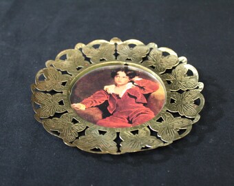Vintage the Red Boy Print With Butterfly Design on Brass