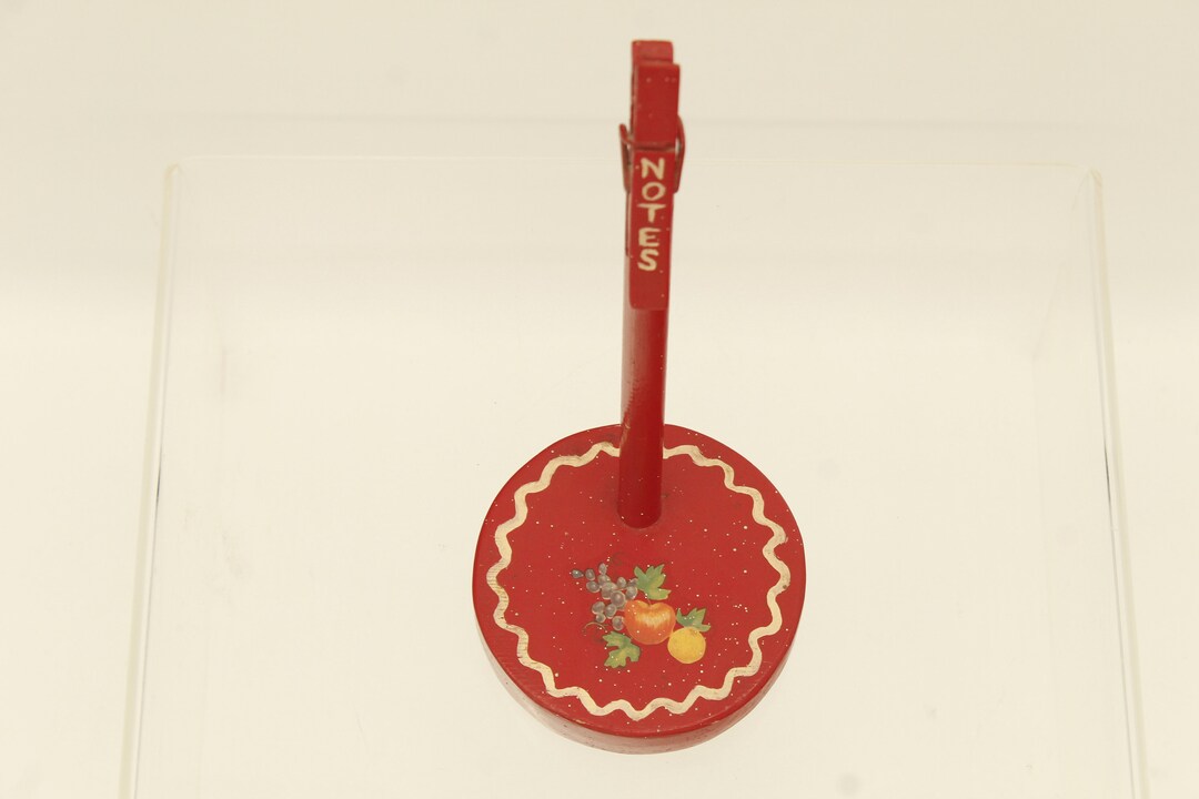 Used Notes Pick Stand Vintage Red Stand With Notes Holder and Painted Fruit (S586) - Etsy
