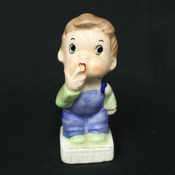 Vintage Cute Boy in Overalls Japan Figurine (V629)