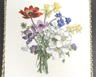 Vintage German 1960’s Floral Tile Trivet with Goldtone Legs (E9971)