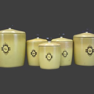 Vintage West Bend 1960’s Harvest Gold Set of Five Canisters (E2217)