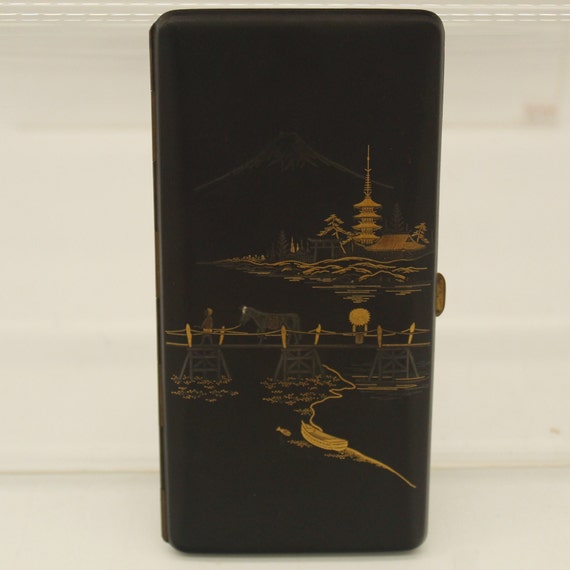 Vintage Japanese Etched Cigarette Case of Mt. Fuj… - image 1