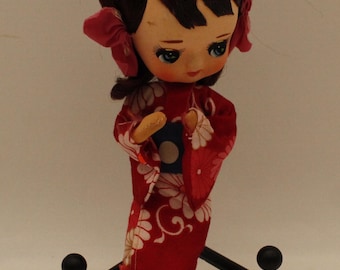 Vintage Big Eye Anime Geisha Kimono 1960's Figure Doll (S1749)
