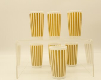 Vintage Hazel Atlas Rare Yellow Stripe 10 oz Candy Stripe Glass Tumbler (V9495)
