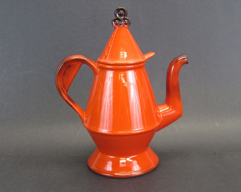 E11483 Vintage Poppytrail /'Red Rooster/' Dark Orange and Black Coffee Pot