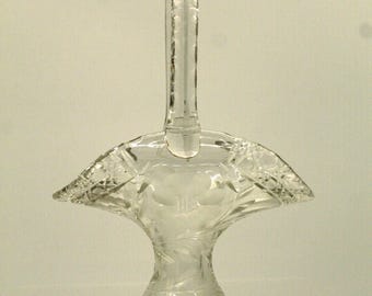 Vintage Crystal Flower Basket Etched (V9489)