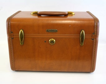 Vintage Brown Samsonite Train Case with Key (E6602)