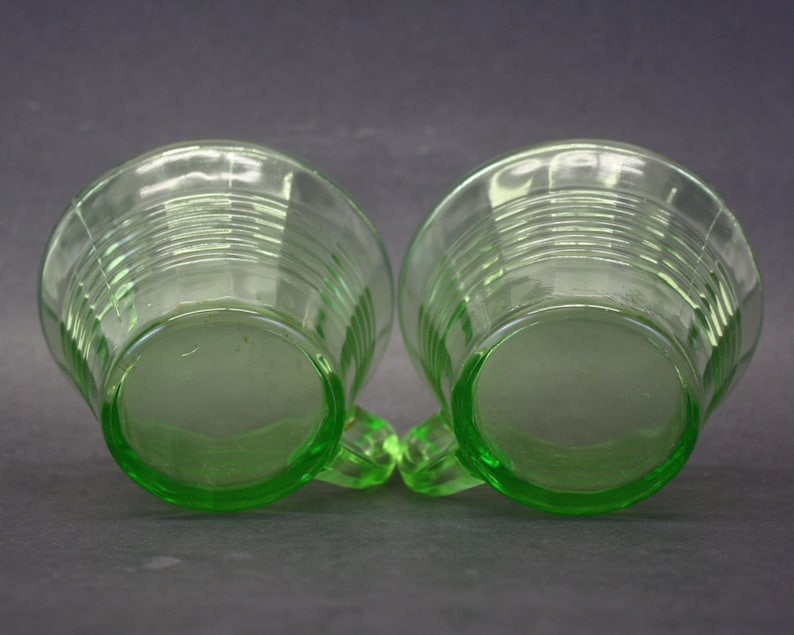 Vintage Green Depression Glass Tea Cups Set of 2 E7894 Etsy