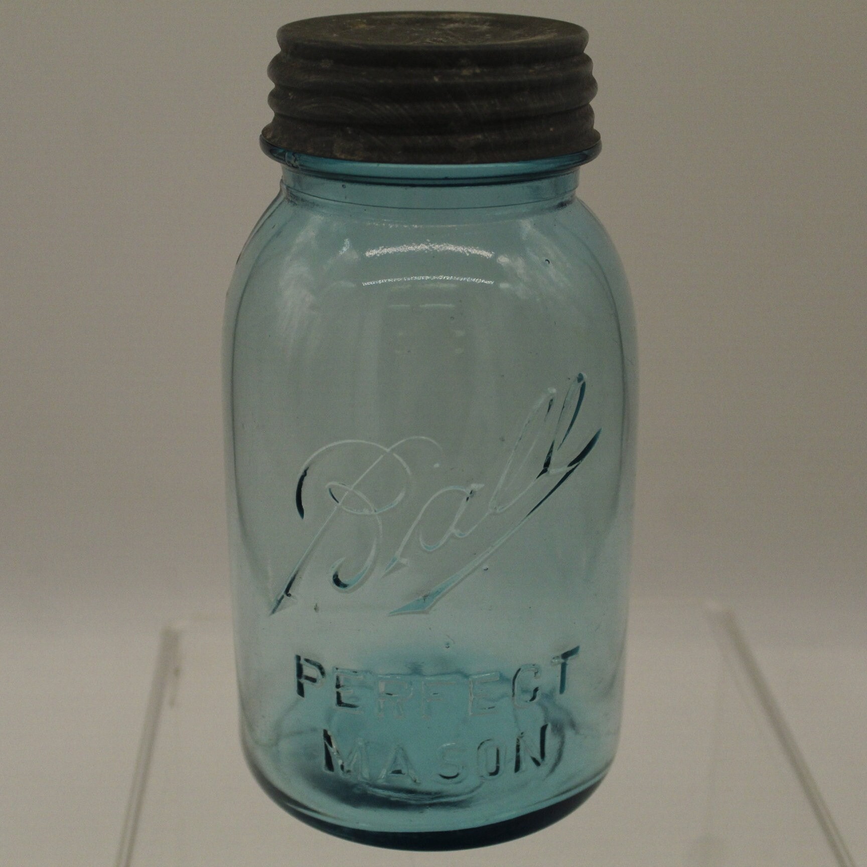 Vintage Blue Ball Quart 1913-22 Mason Jar With Zinc Lid (V10709