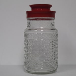 Vintage Fridge Glass Container with Red Plastic Lid (V5028)