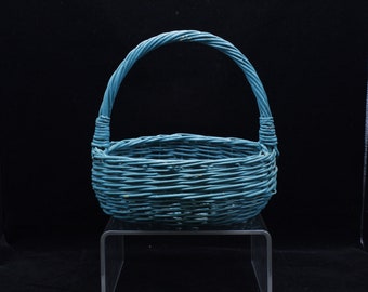 Vintage Round Wicker Basket, Mint Green Decorative Basket, Wicker