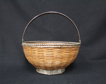 Vintage Wicker and Aluminum Woven Basket with Handle (V1580)