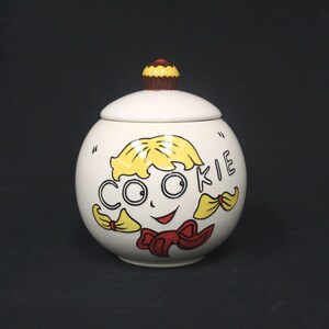 Vintage Round Cookie Jar with Blonde Girl's Face (V4481)
