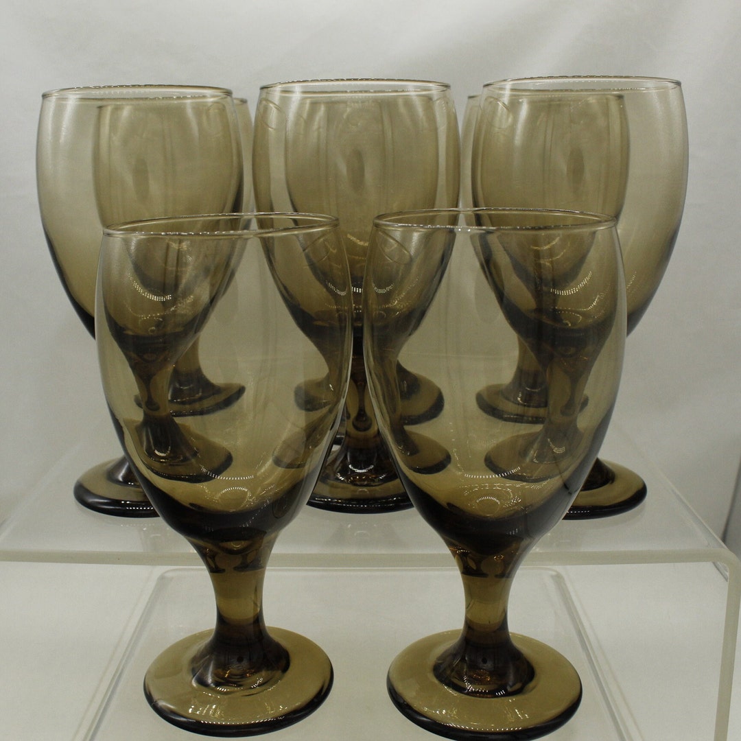 Vintage Smokey Brown Libbey Water Goblet Glasses, Set of Eight (V8476 ...