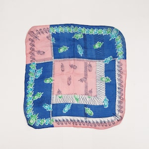 Vintage Floral Blue, Pink & Green 15&quot; Silk Scarf (E11425)