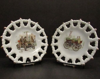 Vintage Antique Car Pierced Edge Decorative Plates, Set of 2 (E10335)