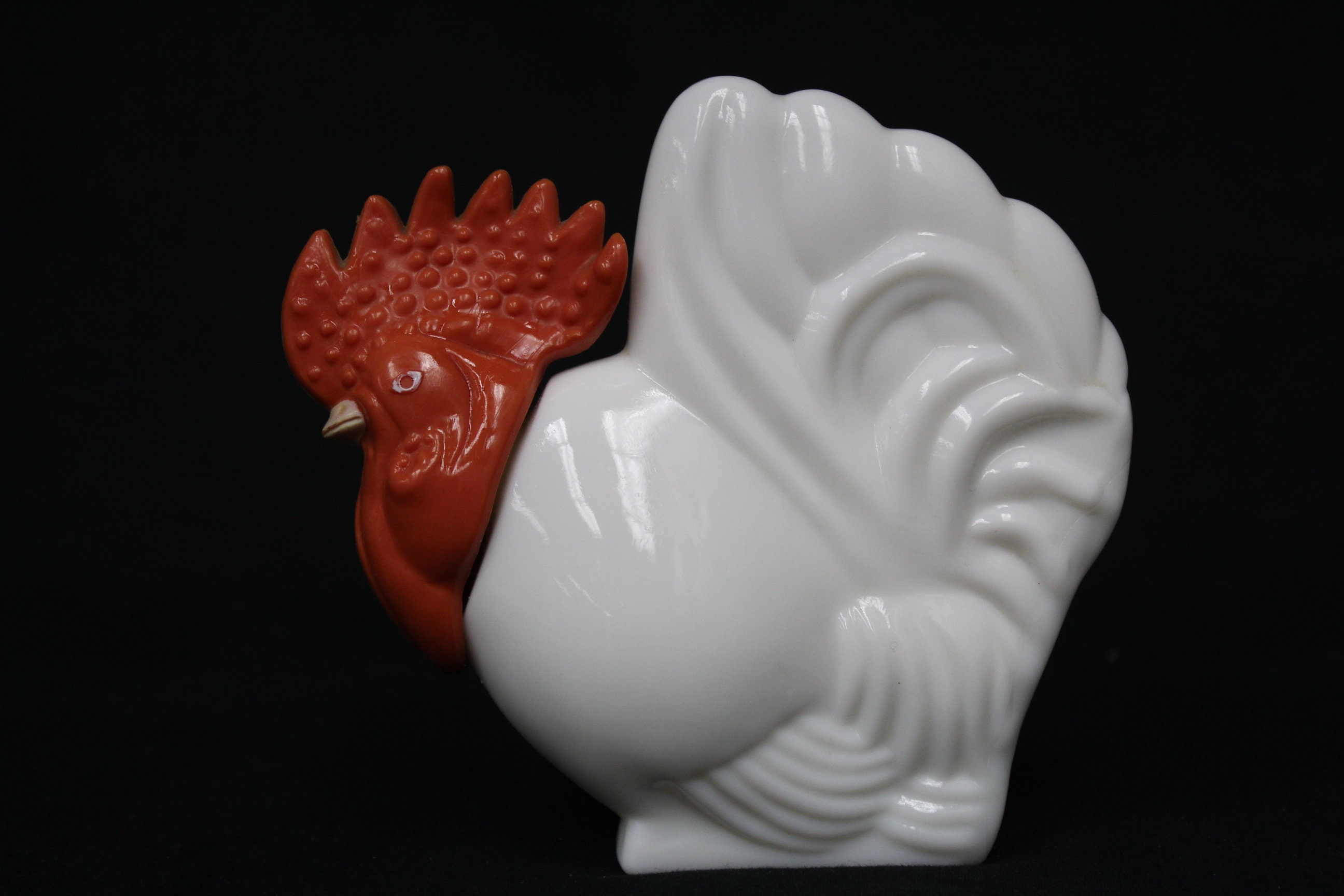 Vintage Rooster White Milk Glass Avon Bottle With Red Head Lid