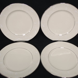 Vintage Triomphe USA Formal Salad Porcelain Ceramic Plates with Silver Rim Set Of 4 (V4282)