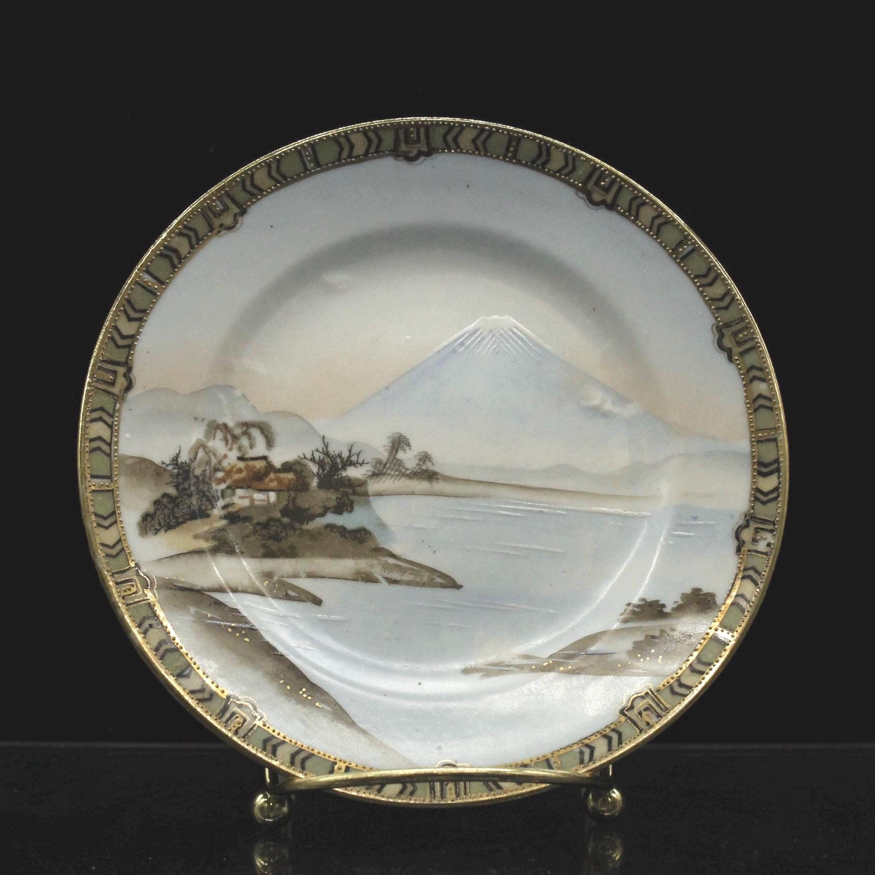 Vintage Mt Fuji Scene 1950's Plate Made in Japan Gold Embossed