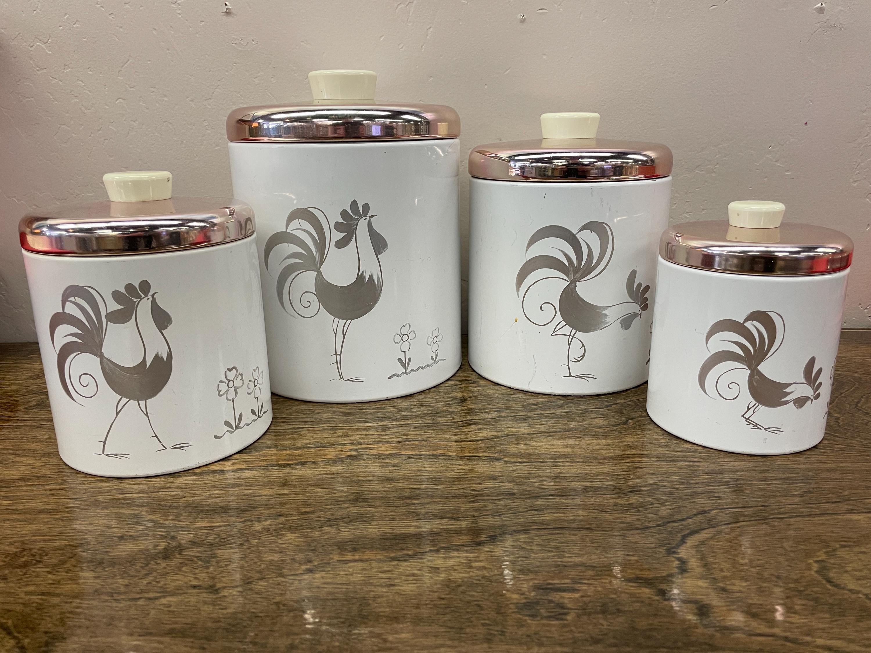 Vintage Ransburg 1960's Rooster Four Copper Lid Kitchen Set