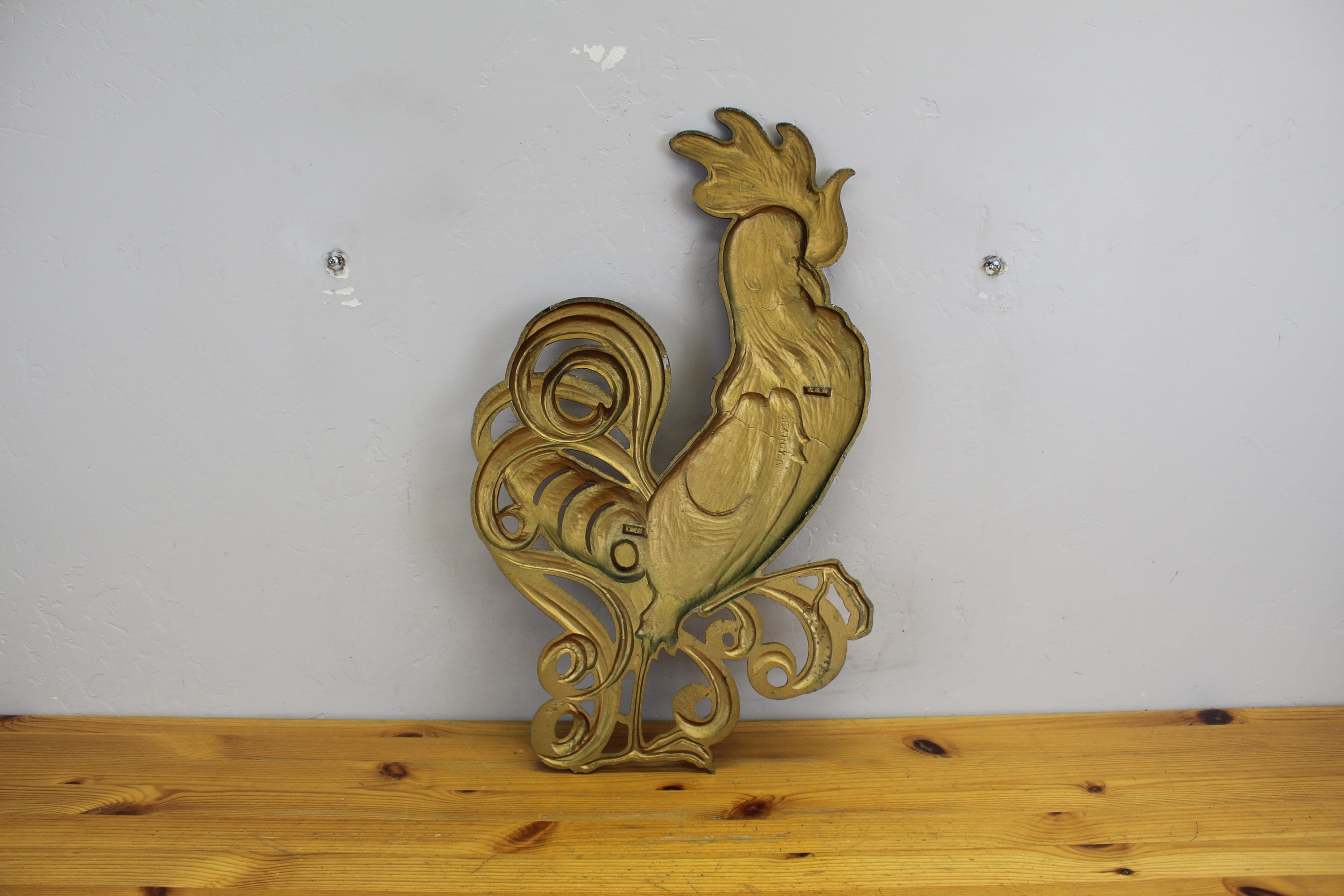 Vintage Large Goldtone Metal Rooster Wall Hanging E13823 Etsy UK