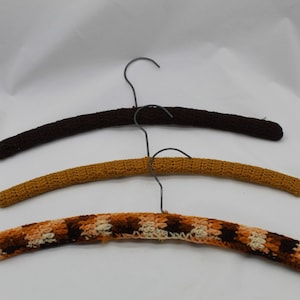 Vintage Set of 3 Crochet Hangers, Brown, Gold, and Multicolor (V7480)