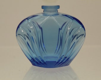 Vintage Avon Blue Glass Perfume Bottle with Frosted Glass Stopper (V9557)