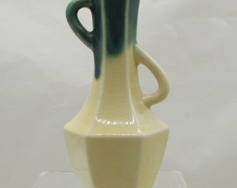 Vintage Green & Yellow Bud Vase with Handles Made in Japan (V8024)