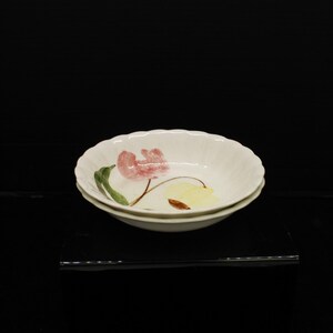 Vintage White Dessert Bowls with Pink and Yellow Flowers with Scalloped Edge, Set of 2 (E2029)