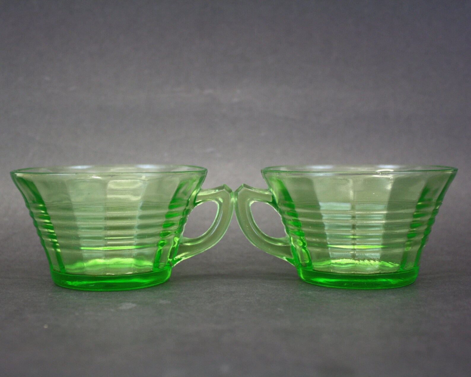Vintage Green Depression Glass Tea Cups Set of 2 E7894 Etsy