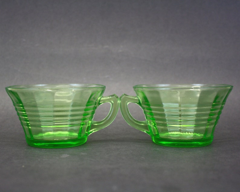 Vintage Green Depression Glass Tea Cups Set of 2 E7894 Etsy