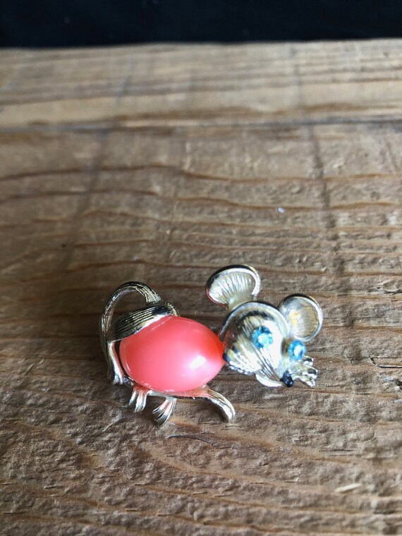 Vintage Cute Silver Mouse Novelty Brooches with B… - image 4