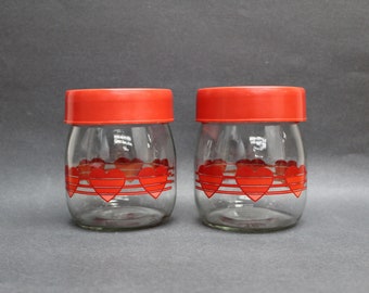 Vintage Carlton Red Heart Glass Canisters, Set of 2 (V83)