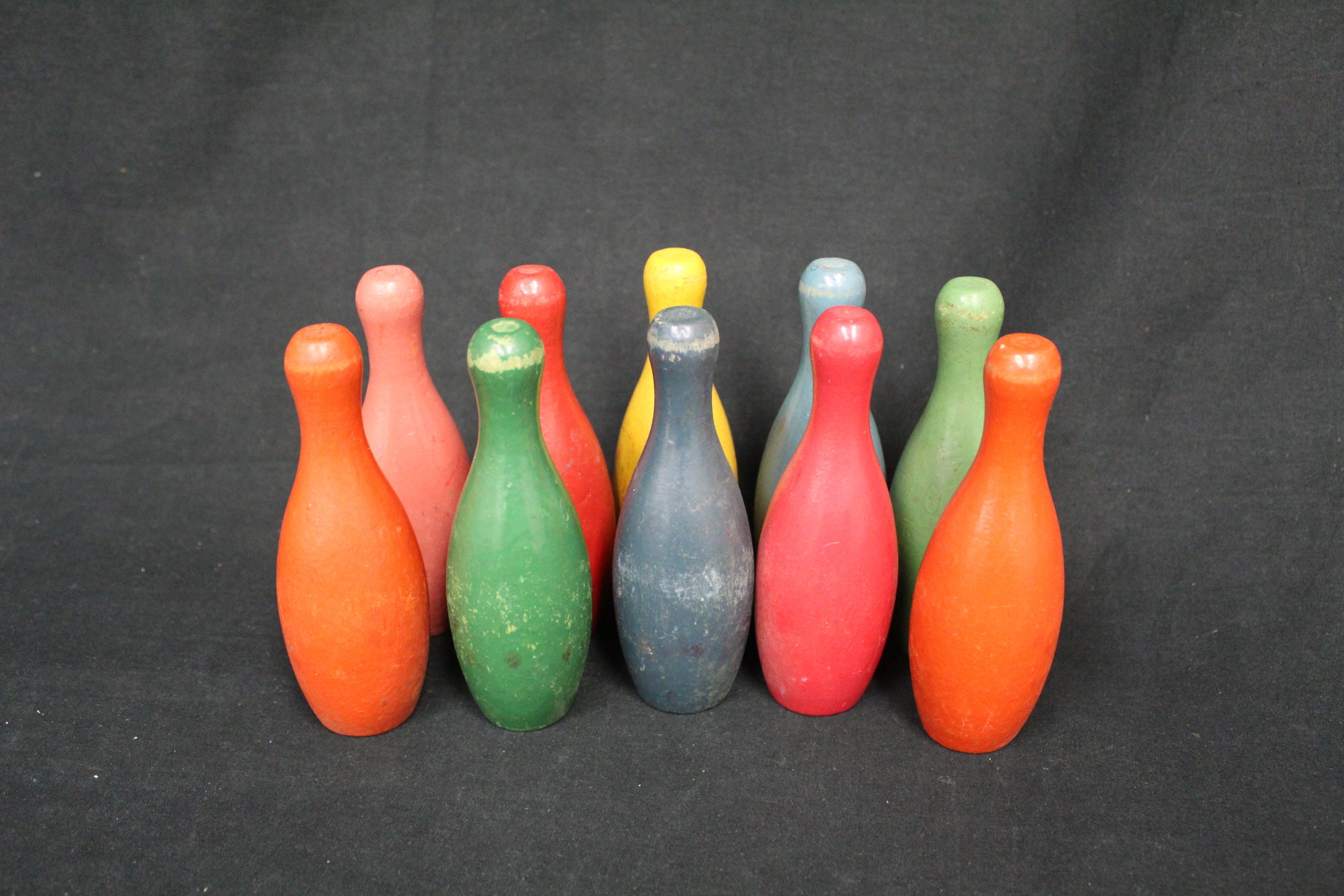 Vintage Multicolored Miniature Wooden Bowling Pins Set of 10 Etsy UK