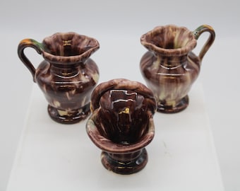 Vintage Jasba Keramik Germany Drip Set of Three a Posy Basket and Two Pitchers (S4512)