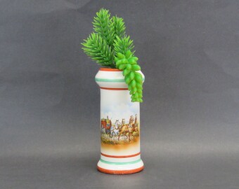 Vintage Ceramic Vase with Horse Drawn Carriage Decal (E11889)