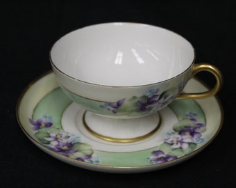 Vintage Haviland France Violets Cup and Saucer (V4635)