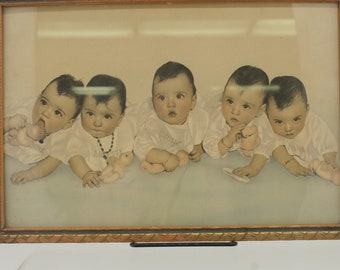 Vintage Dionne Quintuplets Original Framed 1930s Photo (S705)