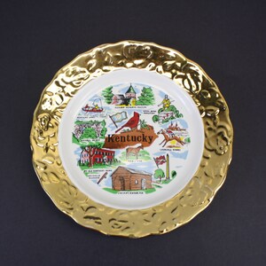 Vintage Ornate Gold Kentucky Souvenir Travel Plate (E8958)