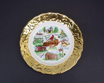 Vintage Ornate Gold Kentucky Souvenir Travel Plate (E8958)