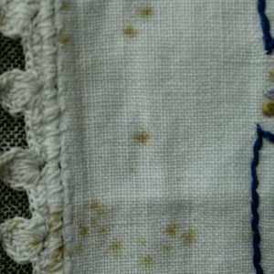 Vintage Hand Embroidered White Table Runner With Flowers & White Crocheted Edge (V6717)