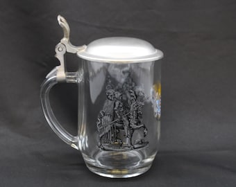 Vintage France Beer Stein Mug Medieval Pewter Top Bad Bramstedt (S4498)