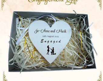 Personalized Engagement Gift: Engraved Wooden Heart Keepsake