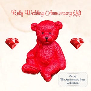 Handcrafted Ruby Bear Ornament: 40th Anniversary Gift
