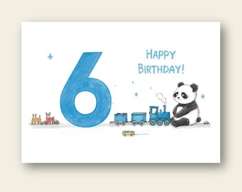 Panda Birthday Card - Age 6, Kids Animal Design
