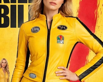 Kill Bill Yellow Leather Suit Women Beatrix Kiddo Cosplay Bride Costume Set