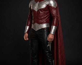 Custom Superhero Leather Costume Jacket Cape Pants Cosplay Handmade Outfit