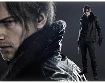 Leon S Kennedy RE9 Jacket Resident Evil Cosplay Leather Coat Fur Collar